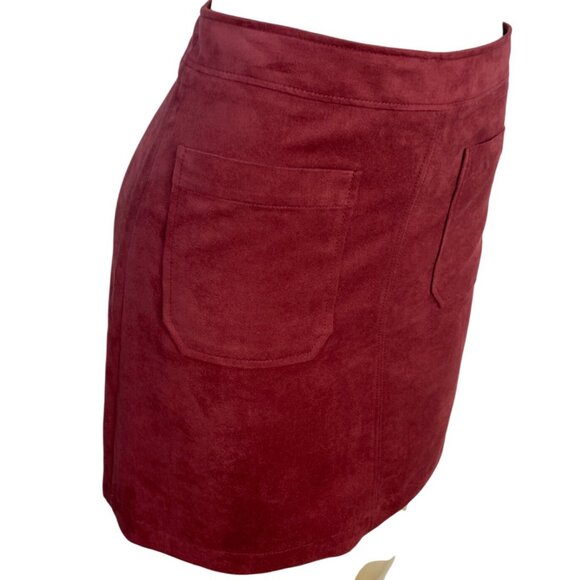 Sanctuary Womens Faux Suede Mini Skirt With Back Zipper & Pockets Burgundy Sz M - Picture 2 of 8